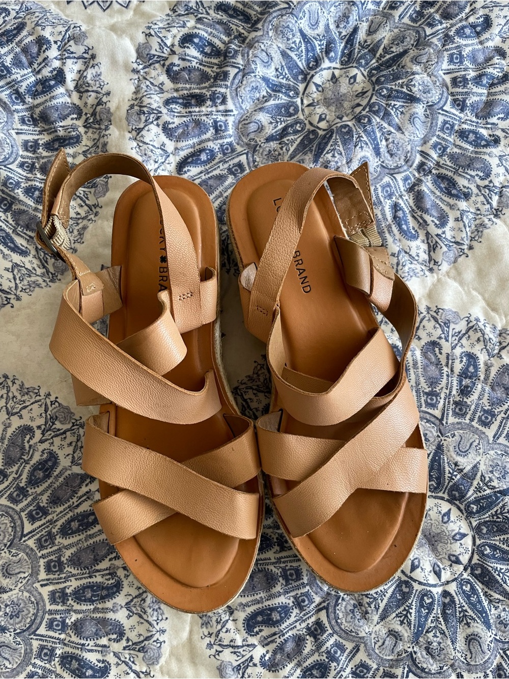 Lucky Brand Tan Strappy Wedge Sandals
